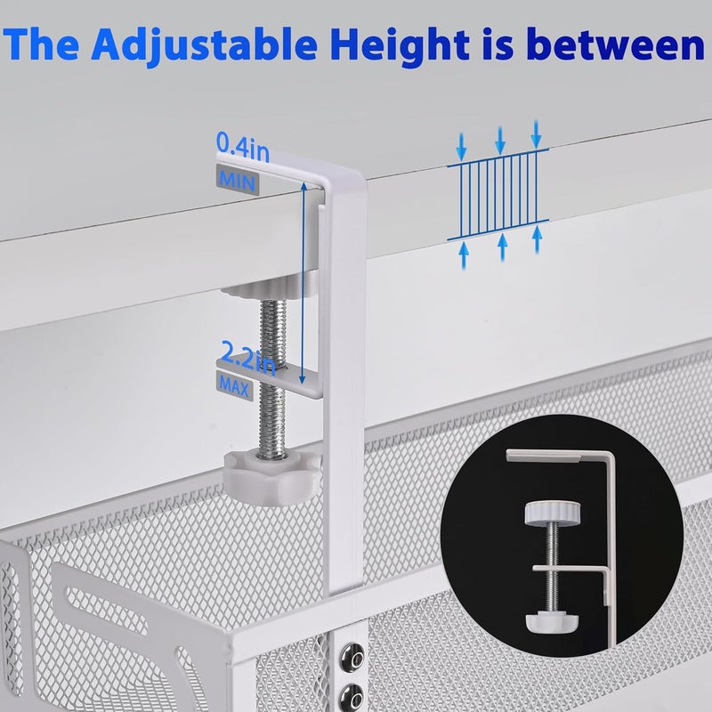 QUELIEN Under Desk Cable Management Tray Small – Clamp-Mounted Wire Organizer & Cord Management Under Desk Holder, No-Drill Metal Cable Tray for Home Office (White) - Image 2